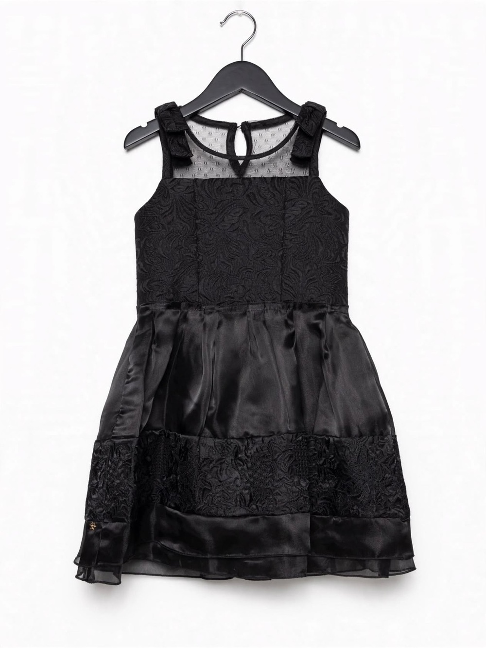 Girls Black Lace Party Dress Size 104 4T Formal Brocade Mesh Bow Holiday NWT